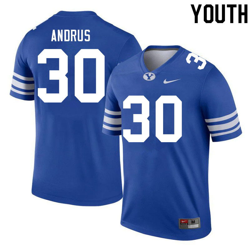Youth #30 Truman Andrus BYU Cougars College Football Jerseys Sale-Royal - Click Image to Close